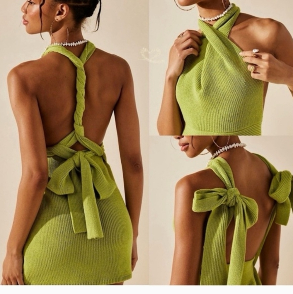 Free People Mustard Yellow Knit Bow Strap Dress - Picture 15 of 16